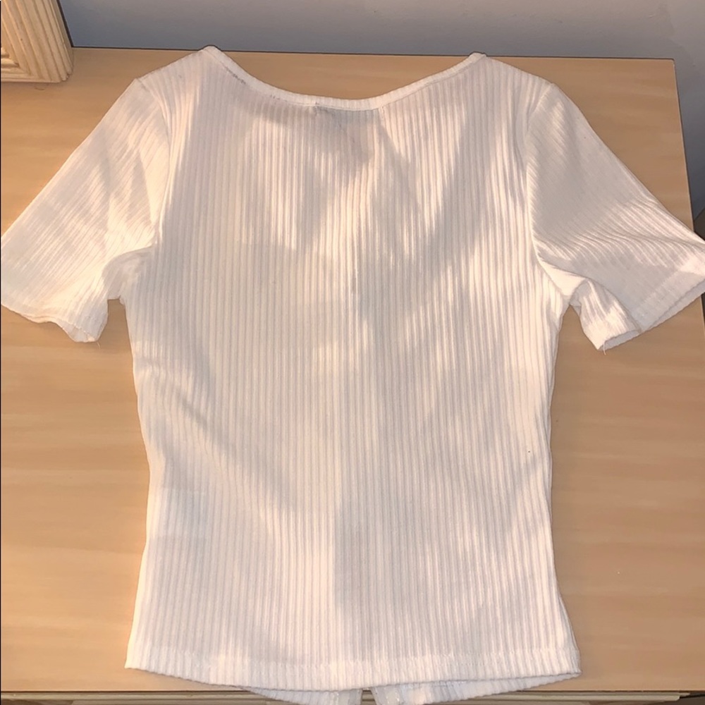 Zip Up Rib-knit Solid Tee - Picture 5 of 5